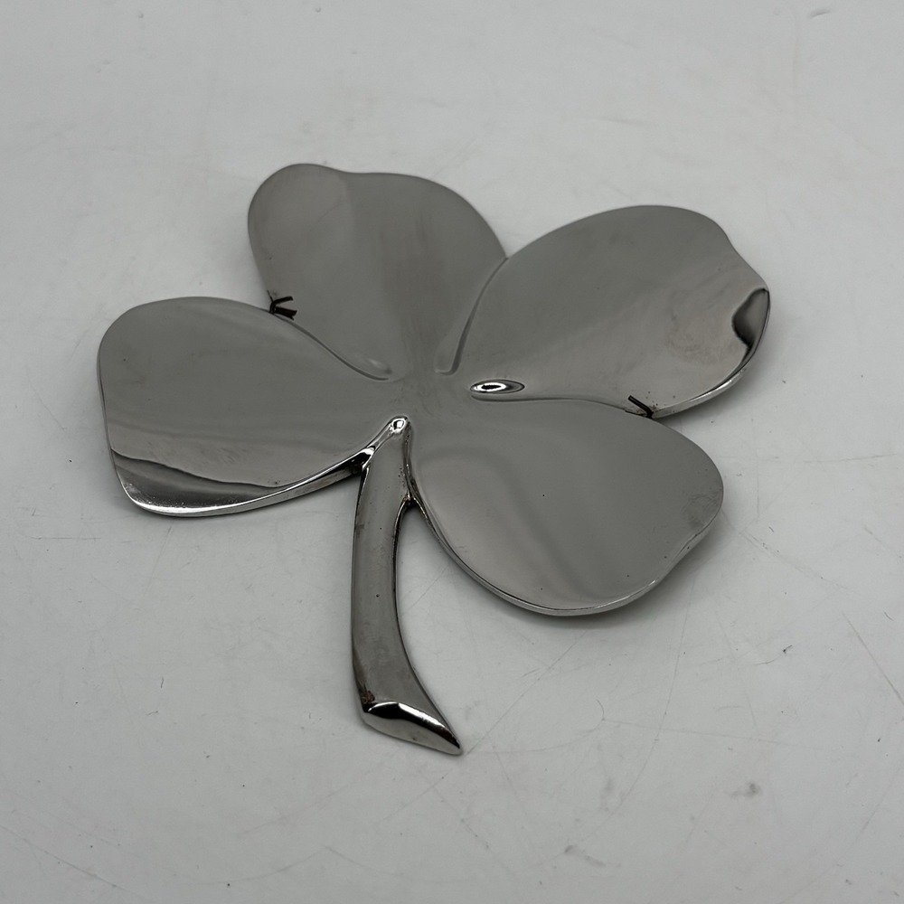 1984 Gerity Marked Vintage Silver Colored Metal Lucky Shamrock w Religious Sayin